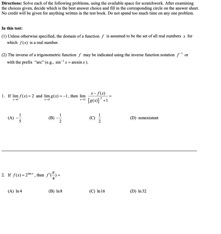 AP Calculus BC Practice Test 1